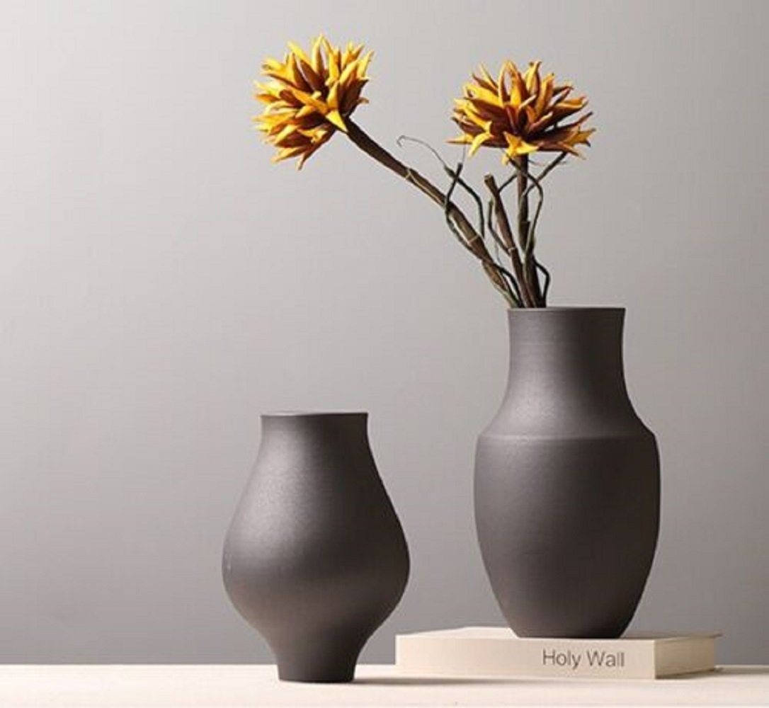 RAIKOU Dekovase Keramik Vase matt Tischvase Blumenvasen Bauchvasen für Dekor (2er-Set, Mantel (Natur), 100% Handarbeit von RAIKOU