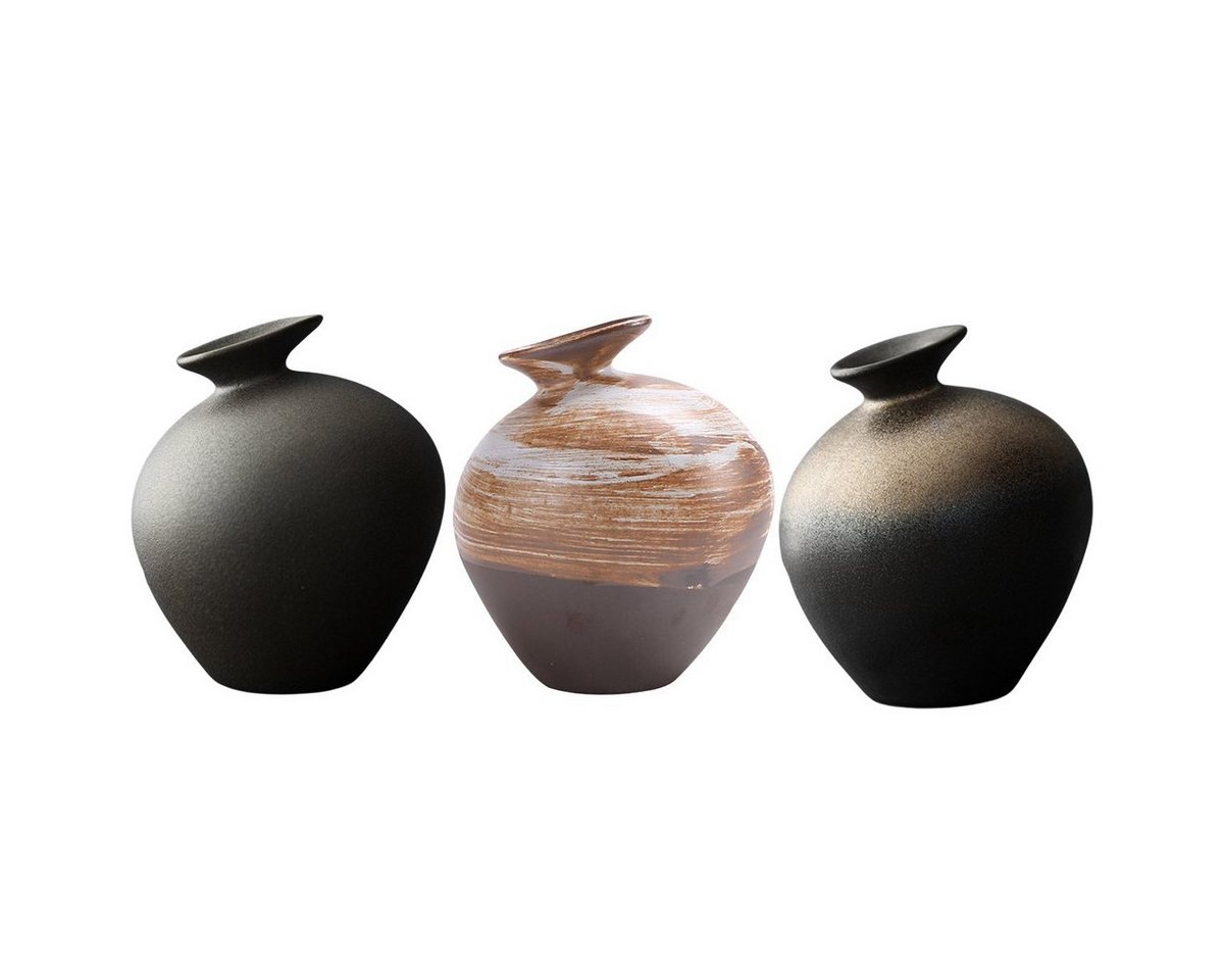 RAIKOU Dekovase Vase, Tonvase Clay, Blumenvase, Zimmerdekoration, Kugelform (set, 3 St), handgergertigt von RAIKOU