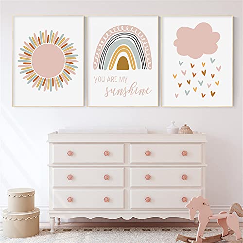 3er Set Poster Kinderzimmer Deko Regenbogen Wolken Bilder Ohne Rahmen Wandbilder für Jungen Mädchen Wohnzimmer Schlafzimmer Wanddeko (A,30 x 40 cm) von RAILONCH