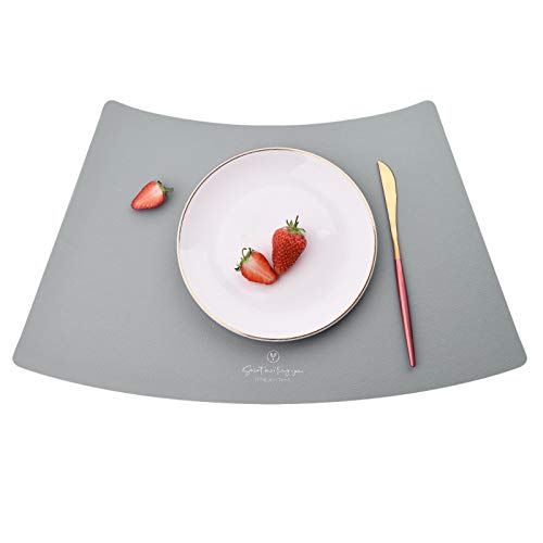 4 oder 5 Stück Platzsets Leder PU Kunstleder Platzdeckchen Fächerförmige wasserdichte Tischsets Keilförmige Leder Platzsets waschbar und Bunte Tischsets (Grau,5er) von RAILONCH