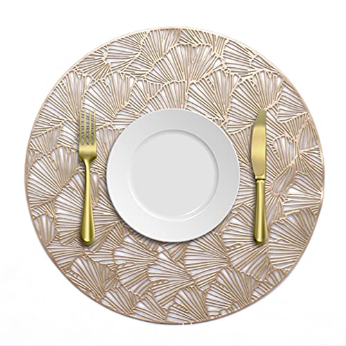 4er/6er Set Platzsets Rund, Tischsets Ginkgo Biloba Aushöhlen Design Platzdeckchen, Rutschfest Platzset für Küche Party Hochzeit usw (Gold,4 Stück) von RAILONCH