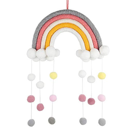 RAILONCH Nordic Regenbogen Wandbehang, handgewebte Wolken Regenbogen Makramee Wandteppich, Wanddeko mit Pompon für Neugeborene Babyzimmer (24) von RAILONCH