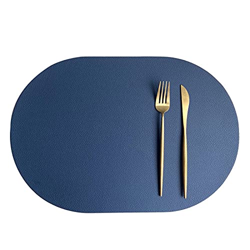 Oval Tischsets Abwischbar, Leder Kunstleder Platzset Zweifarbig Wasserdicht Platzdecken mit Untersetzer ür Hause Küche Restaurant (Blau/Grau,4 Stück) von RAILONCH