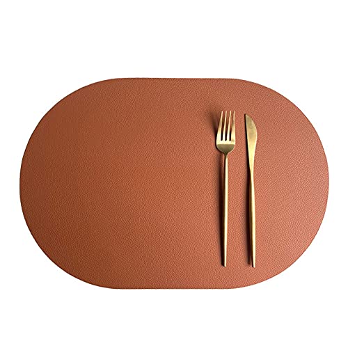 Oval Tischsets Abwischbar, Leder Kunstleder Platzset Zweifarbig Wasserdicht Platzdecken mit Untersetzer ür Hause Küche Restaurant (Braun/Schwarz,4 Stück) von RAILONCH