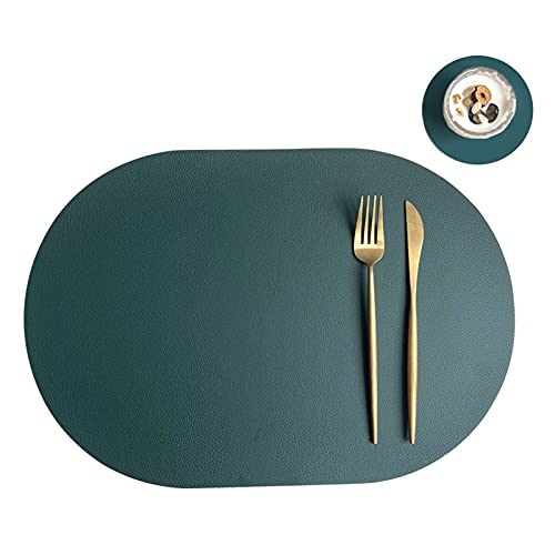 Oval Tischsets Abwischbar, Leder Kunstleder Platzset Zweifarbig Wasserdicht Platzdecken mit Untersetzer ür Hause Küche Restaurant (Grün/Beige,4 Stück) von RAILONCH