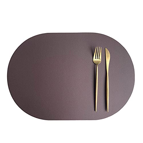 Oval Tischsets Abwischbar, Leder Kunstleder Platzset Zweifarbig Wasserdicht Platzdecken mit Untersetzer ür Hause Küche Restaurant (Kaffee/Weiß,4 Stück) von RAILONCH