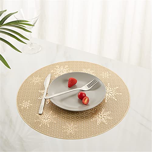 Platzdeckchen Weihnachten set, Rund Schneeflocken Platzset Abwaschbar Tischsets Weihnachten, Weihnachts Tischsets PVC tischmatte für Weihnachten Deko (Gold,4er set) von RAILONCH