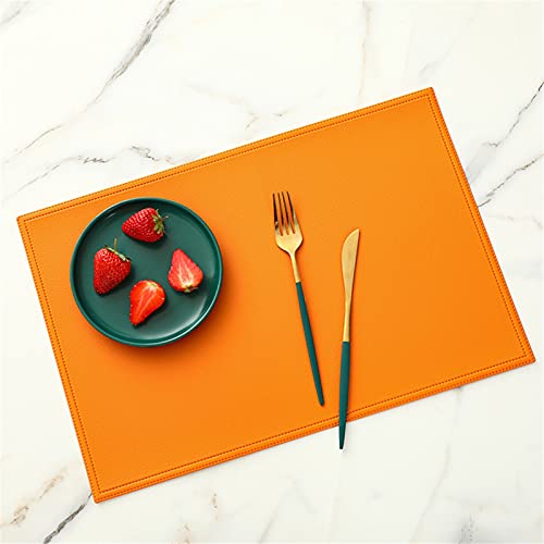 Platzsets 6er-Set, Tischset aus PU-Leder, 45x30cm Platzdeckchen Abwischbar Kunstleder Tischunterlage für Hause Küche Restaurant und Hotel (Orange) von RAILONCH