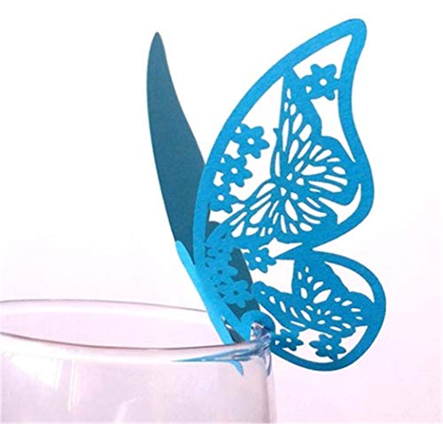 RAILONCH 100 Stück Schmetterling Tischkarten Hochzeit Champagne Wine Glass Decoration Platzkarten Sitzkarten für Geburtstag Feier Party (Blau) von RAILONCH