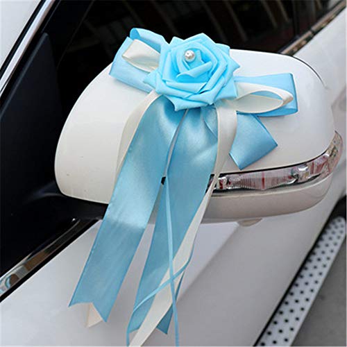 RAILONCH 10pcs Autoschleifen Hochzeit Hochzeitsauto Deko verschönert Rückspiegel Türgriff Dekoration Simulation Blume Hochzeitsauto Dekoration (Blau) von RAILONCH