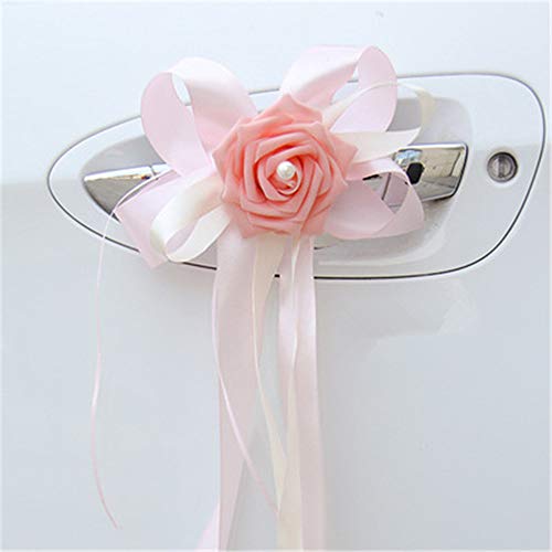 RAILONCH 10pcs Autoschleifen Hochzeit Hochzeitsauto Deko verschönert Rückspiegel Türgriff Dekoration Simulation Blume Hochzeitsauto Dekoration (Pink) von RAILONCH