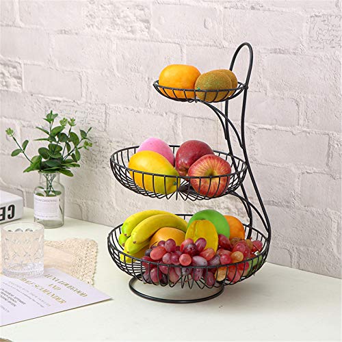 RAILONCH 2/3 Stöckig Obstkörbe, Schwarz/Golden Obst Etagere, dekorativer Obstschale für mehr Platz auf der Arbeitsplatte Küche (schwarz,3 Schicht) von RAILONCH