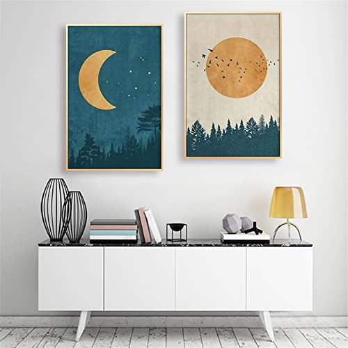 RAILONCH 2 Stück Premium Poster Set Mond Sonne Poster & Kunstdrucke Moderne Wandbilder Wanddeko Wohnzimmer & Schlafzimmer, Ohne Bilderrahmen (40x50cm) von RAILONCH