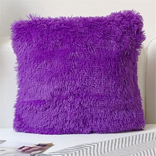 RAILONCH 2Pcs Weicher Kissenbezüge Flauschig Deko Kissen Cuddly Zierkissen Schaffell Lammfell Kunstfell Langhaar Kissenbezug, Zierkissenbezüge für Sofa Büro (Violett) von RAILONCH
