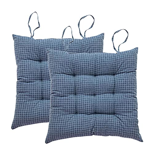 RAILONCH 2er Set Sitzkissen, Stuhlkissen mit Bändern, Baumwoll-Leinenkissen Sitzauflage Sitzpolster Stuhlauflage für Indoor und Outdoor (Blau,40X40cm) von RAILONCH