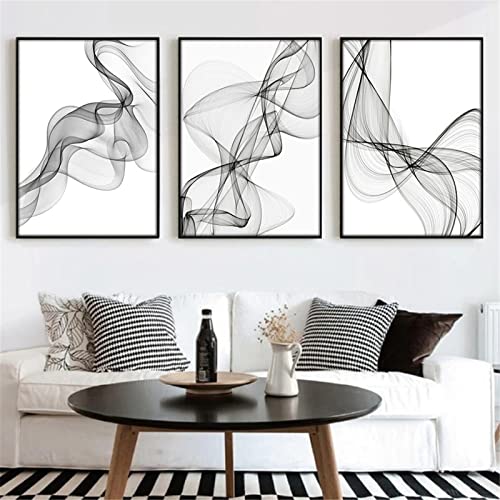 RAILONCH 3er Poster Set Abstrakte schwarz-weiße Wellenlinien Moderne Wandbilder OHNE Rahmen Premium Bilder Wanddeko für Schlafzimmer und Wohnzimmer (40x60cm (BxH)) von RAILONCH