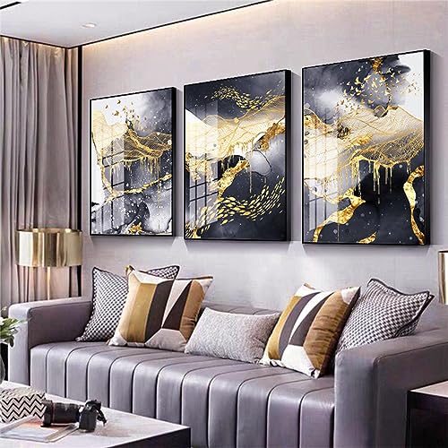 RAILONCH 3er Premium Design-Poster Set Golden Poster & Kunstdrucke Ohne Bilderrahmen Moderne Wandbilder Print Bilder für Wohnzimmer & Schlafzimmer (40x50cm) von RAILONCH