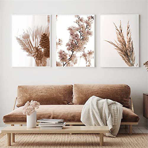 RAILONCH 3er Premium Poster Set | Stilvolles Set mit passenden Bilder als Wohnzimmer Deko, Beige Pampas Bilder Set, OHNE Bilderrahmen (13x18cm) von RAILONCH