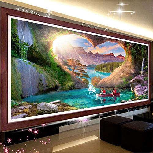 RAILONCH 5D Diamond Painting, DIY Diamant Malerei Kits,Groß Heart Shaped Cave Landschaft Full Bohrer Diamond Kristall Strass Stickerei Bilder Wohnzimmer Dekor Wand (60x150cm) von RAILONCH