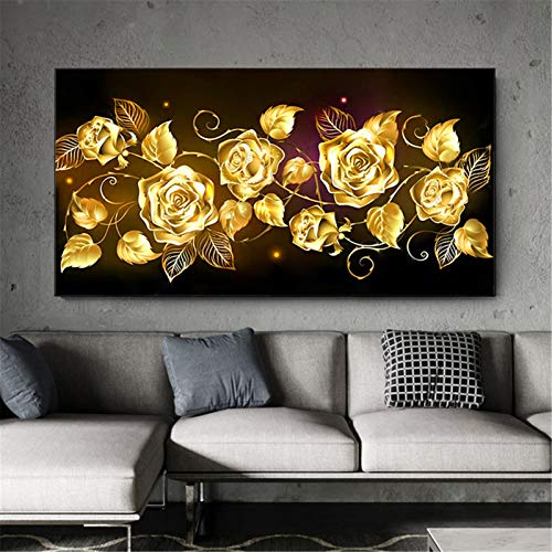 RAILONCH 5D Diamond Painting Goldene Rose, DIY Diamant Painting Set Crystal Strass Stickerei Bilder Diamant Malerei fur Haus Wand und Eingang Dekoration (80x40cm) von RAILONCH