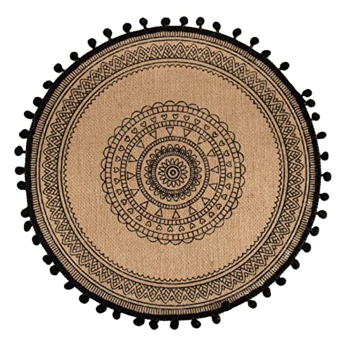 Boho Baumwolle Runde Tischsets 38 cm - 4 er Set Gewebte Jute Fransen Tischsets mit Pompom Quaste Platzset für Esszimmer Küche Tischdekoration (#2) von RAILONCH