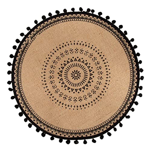 Boho Baumwolle Runde Tischsets 38 cm - 4 er Set Gewebte Jute Fransen Tischsets mit Pompom Quaste Platzset für Esszimmer Küche Tischdekoration (#3) von RAILONCH