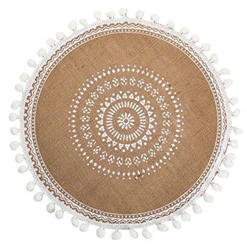 Boho Baumwolle Runde Tischsets 38 cm - 4 er Set Gewebte Jute Fransen Tischsets mit Pompom Quaste Platzset für Esszimmer Küche Tischdekoration (#4) von RAILONCH