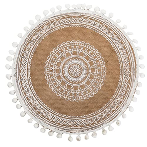 Boho Baumwolle Runde Tischsets 38 cm - 4 er Set Gewebte Jute Fransen Tischsets mit Pompom Quaste Platzset für Esszimmer Küche Tischdekoration (#5) von RAILONCH