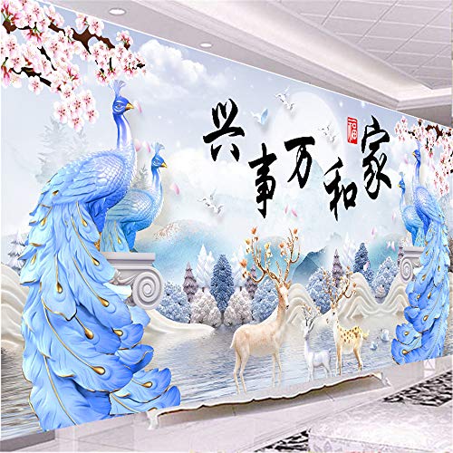 RAILONCH DIY 5D Diamond Painting Gross, Kristall Strass Stickerei Bilder Pfau Diamond Painting für Home Wand-Decor (A,120 * 50CM) von RAILONCH