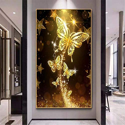 RAILONCH DIY Diamonds Painting Gold Schmetterling, Butterfly 5D Diamant Malerei Kit, Vollbilder Diamant Painting Stickerei für Haus, Wand und Eingang Dekorationen (60x90cm) von RAILONCH