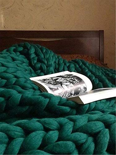 RAILONCH Gestrickte Grobe Strickdecke Wolle Kuscheldecke Grobstrick Wolldecke Strickdecke Tagesdecke Überwurf Decke Zuhause Dekor (120×150cm,Dunkelgrün) von RAILONCH