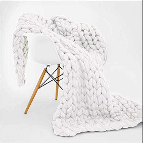 RAILONCH Gestrickte Grobe Strickdecke Wolle Kuscheldecke Grobstrick Wolldecke Strickdecke Tagesdecke Überwurf Decke Zuhause Dekor (120×180cm,Weiß) von RAILONCH