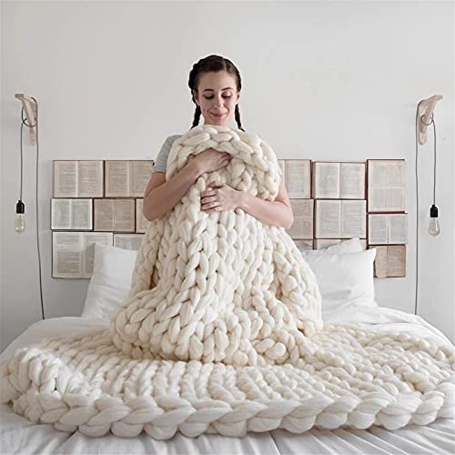 RAILONCH Gestrickte Grobstrick Decke Grob Strickdecke Handgefertigt Überwurf Decke Zuhause Sofa Wohnkultur Schlafsofa Bettdecke Geschenk (Weiß,50x50cm) von RAILONCH