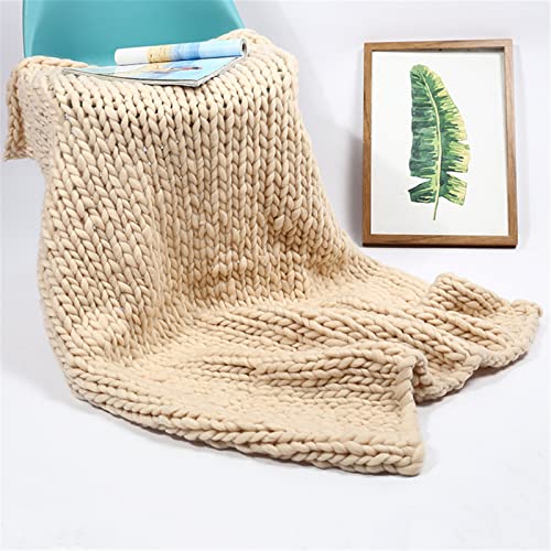 RAILONCH Grobe Strickdecke Sofa Decke, Gestrickte Wolle Kuscheldecke, Handgewebt Grobstrick Wolldecke Tagesdecke Überwurf Decke Schlafzimmer Zuhause Dekor (Beige,60 x 60 cm) von RAILONCH