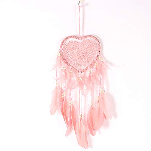RAILONCH Herz Traumfänger Boho-Stil Handgefertigt LED Licht Wandbehang Romantische Dekoration (Pink,Keine Lichter) von RAILONCH