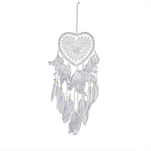 RAILONCH Herz Traumfänger Boho-Stil Handgefertigt LED Licht Wandbehang Romantische Dekoration (Weiß,Keine Lichter) von RAILONCH