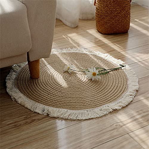 RAILONCH Jute Rund Teppich, Handmade Weben Rund Teppich mit Quaste Boho Jute Teppich Rund Esszimmer, Schlafzimmer Kinderzimmer Teppich (80cm) von RAILONCH