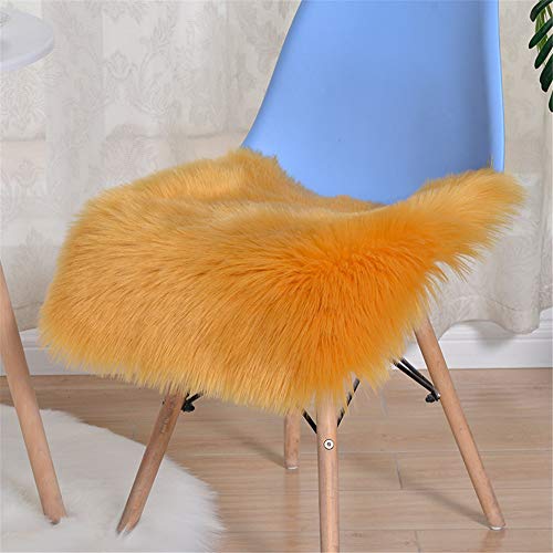RAILONCH Kunstfell Dekofell Pelz Teppich, Super weich Lammfellimitat Schaffell Teppich Longhair Fell Nachahmung Wolle Bettvorleger Stuhl Sofa Matte (Orange,45 x 45cm) von RAILONCH
