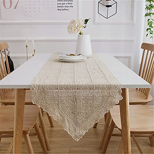 RAILONCH Makramee Vintage Tischläufer, Boho Häkelspitze Stickerei Tischdecke aus Baumwolle, Beige Tischdecke für Hochzeit Esstisch (Stil B,40 x 250 cm) von RAILONCH