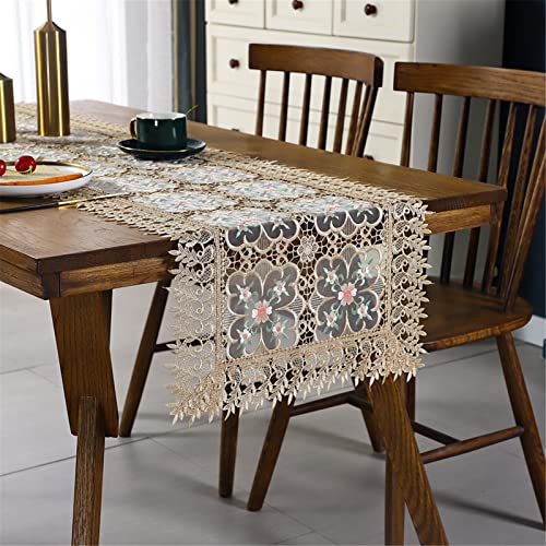 RAILONCH Modern Tischläufer mit Blumen Spitze, Boho Tischläufer Häkelspitze Elegante Hohle Mesh Tischdecke für Vintage Hochzeit Braut-Esstisch Dekor (Beige,40x90 cm) von RAILONCH