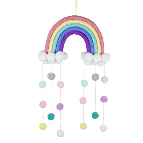 RAILONCH Nordic Regenbogen Wandbehang, handgewebte Wolken Regenbogen Makramee Wandteppich, Wanddeko mit Pompon für Neugeborene Babyzimmer (1) von RAILONCH