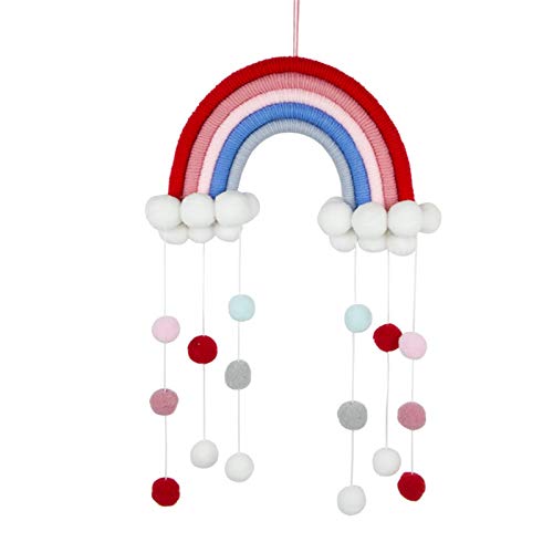 RAILONCH Nordic Regenbogen Wandbehang, handgewebte Wolken Regenbogen Makramee Wandteppich, Wanddeko mit Pompon für Neugeborene Babyzimmer (10) von RAILONCH