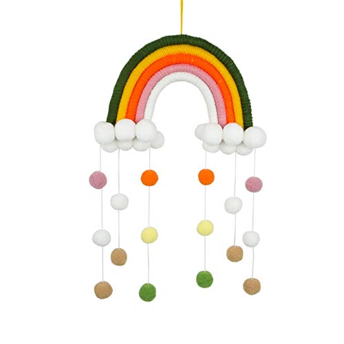 RAILONCH Nordic Regenbogen Wandbehang, handgewebte Wolken Regenbogen Makramee Wandteppich, Wanddeko mit Pompon für Neugeborene Babyzimmer (11) von RAILONCH