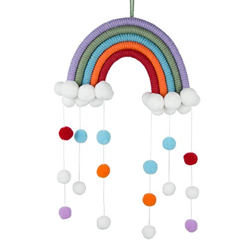 RAILONCH Nordic Regenbogen Wandbehang, handgewebte Wolken Regenbogen Makramee Wandteppich, Wanddeko mit Pompon für Neugeborene Babyzimmer (13) von RAILONCH