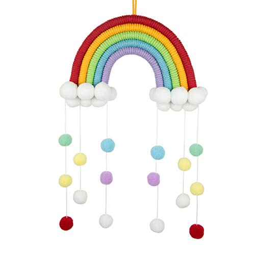 RAILONCH Nordic Regenbogen Wandbehang, handgewebte Wolken Regenbogen Makramee Wandteppich, Wanddeko mit Pompon für Neugeborene Babyzimmer (14) von RAILONCH