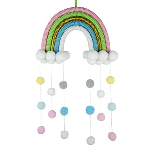 RAILONCH Nordic Regenbogen Wandbehang, handgewebte Wolken Regenbogen Makramee Wandteppich, Wanddeko mit Pompon für Neugeborene Babyzimmer (17) von RAILONCH