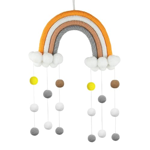 RAILONCH Nordic Regenbogen Wandbehang, handgewebte Wolken Regenbogen Makramee Wandteppich, Wanddeko mit Pompon für Neugeborene Babyzimmer (25) von RAILONCH