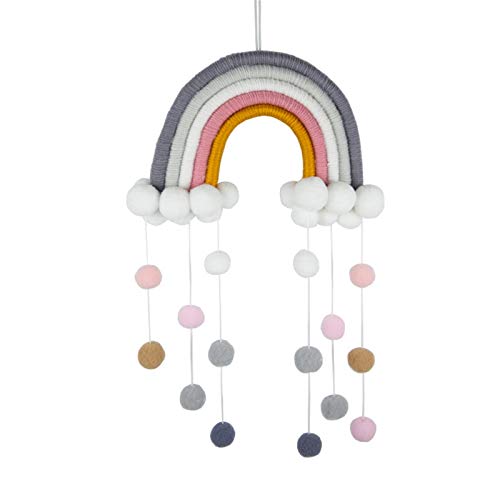 RAILONCH Nordic Regenbogen Wandbehang, handgewebte Wolken Regenbogen Makramee Wandteppich, Wanddeko mit Pompon für Neugeborene Babyzimmer (5) von RAILONCH