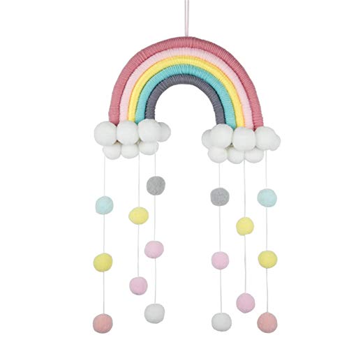 RAILONCH Nordic Regenbogen Wandbehang, handgewebte Wolken Regenbogen Makramee Wandteppich, Wanddeko mit Pompon für Neugeborene Babyzimmer (6) von RAILONCH