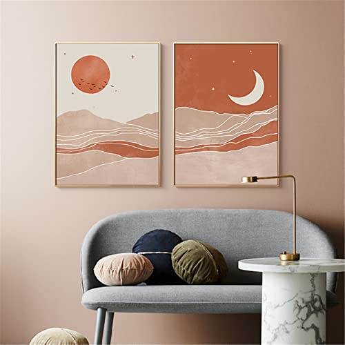 RAILONCH Premium Poster Set, Sonne und Mond Nordische abstrakte Poster & kunstdrucke, Moderne Wandbilder ohne Rahmen Wanddeko Bilder für Wohnzimmer Schlafzimmer (50x70 cm) von RAILONCH